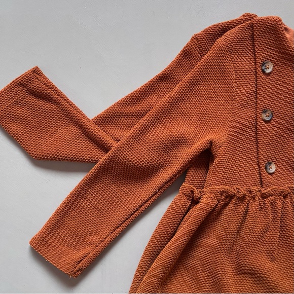 ZARA Baby Ruffle Pleated A-Line Double Layered Waffle Knit Long Sleeve Dress - Picture 5 of 10